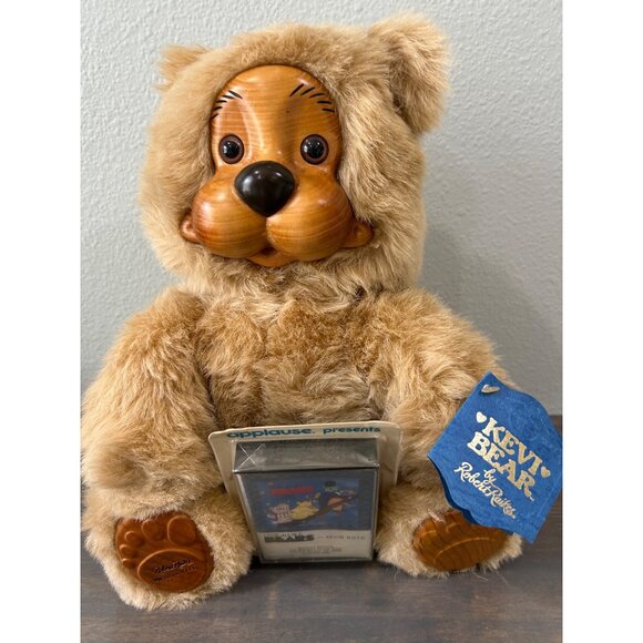 Vintage Applause Robert Raikes Teddy Bear Wood Face Kevi Bear With Sealed Casset - Picture 1 of 8